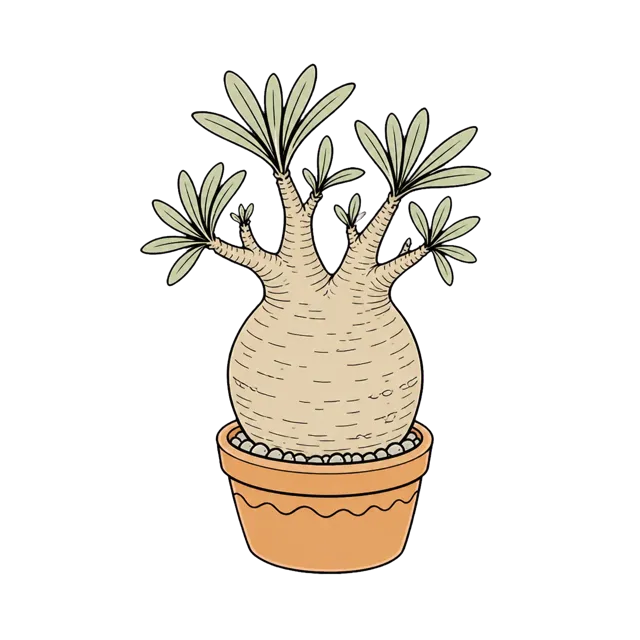 塊根植物の葉・株元・鉢をチェックする図