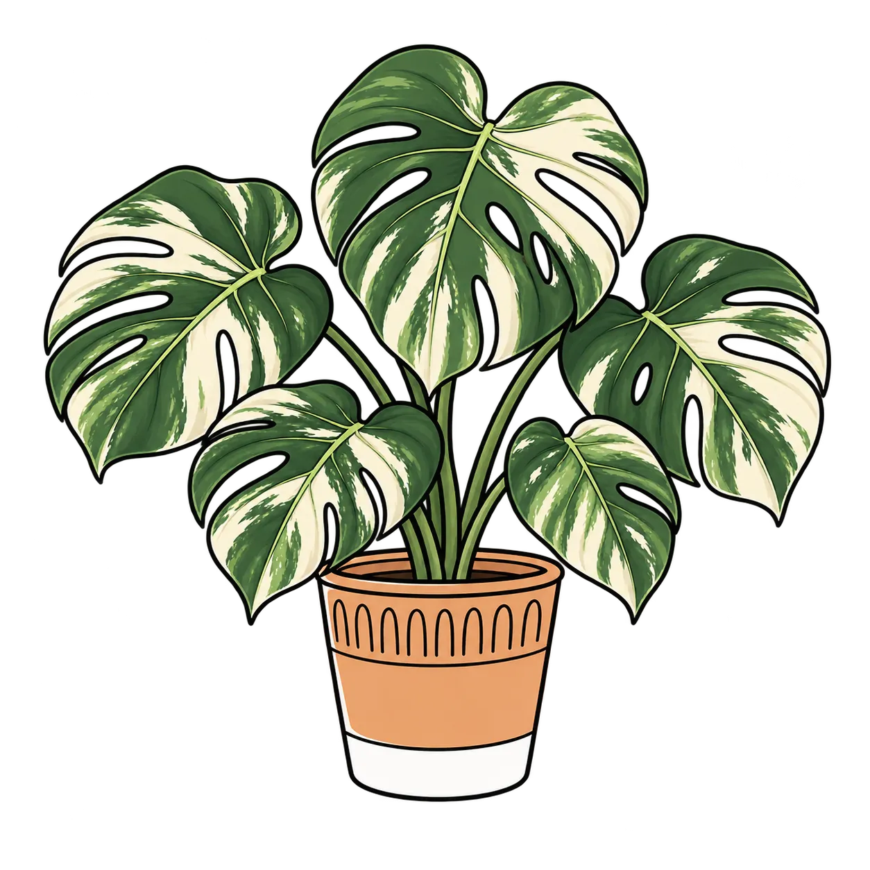 観葉植物の葉・株元・鉢をチェックする図