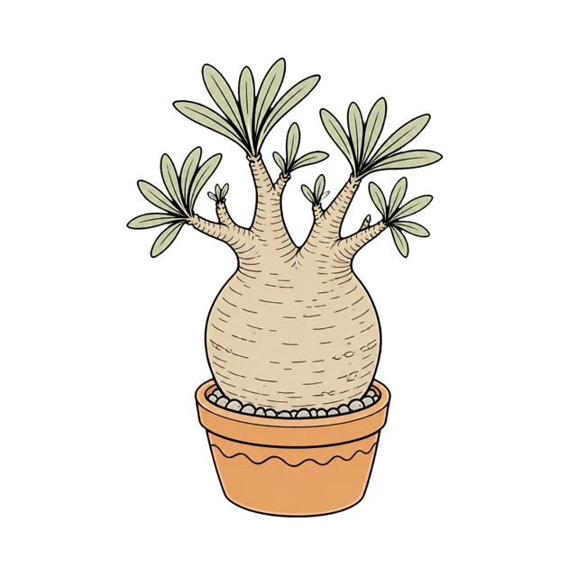 塊根植物の葉・株元・鉢をチェックする図