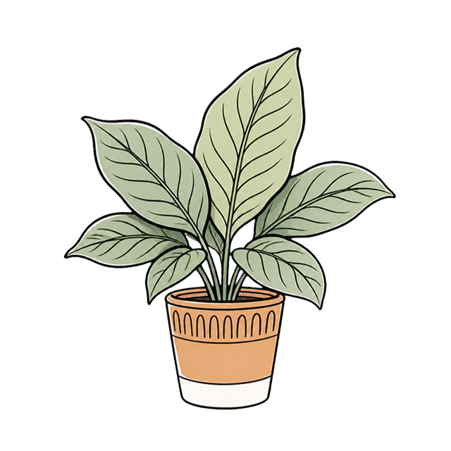 観葉植物の葉・株元・鉢をチェックする図